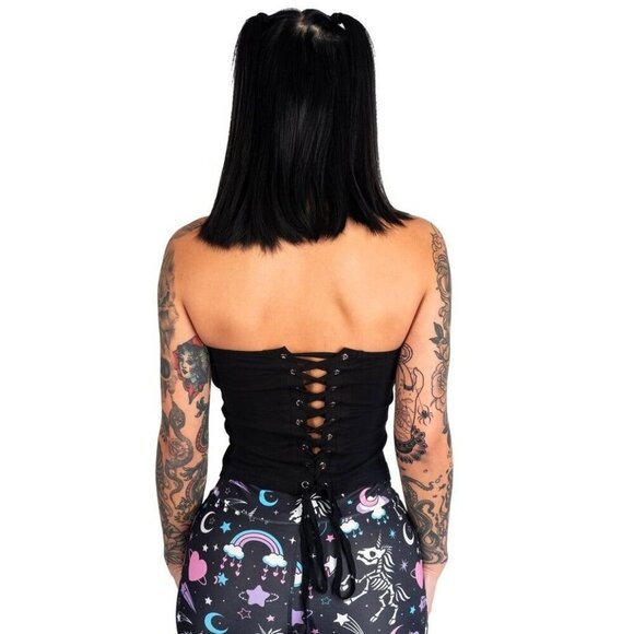 Too Fast ✦ Monster Girl Corset Top ✦ Strapless Lace-Up Tee Gothic Horror Graphic - Picture 2 of 6